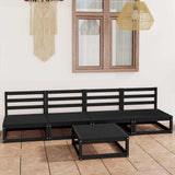 5 Piece Garden Lounge Set Black Solid Wood Pine