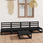 5 Piece Garden Lounge Set Black Solid Wood Pine