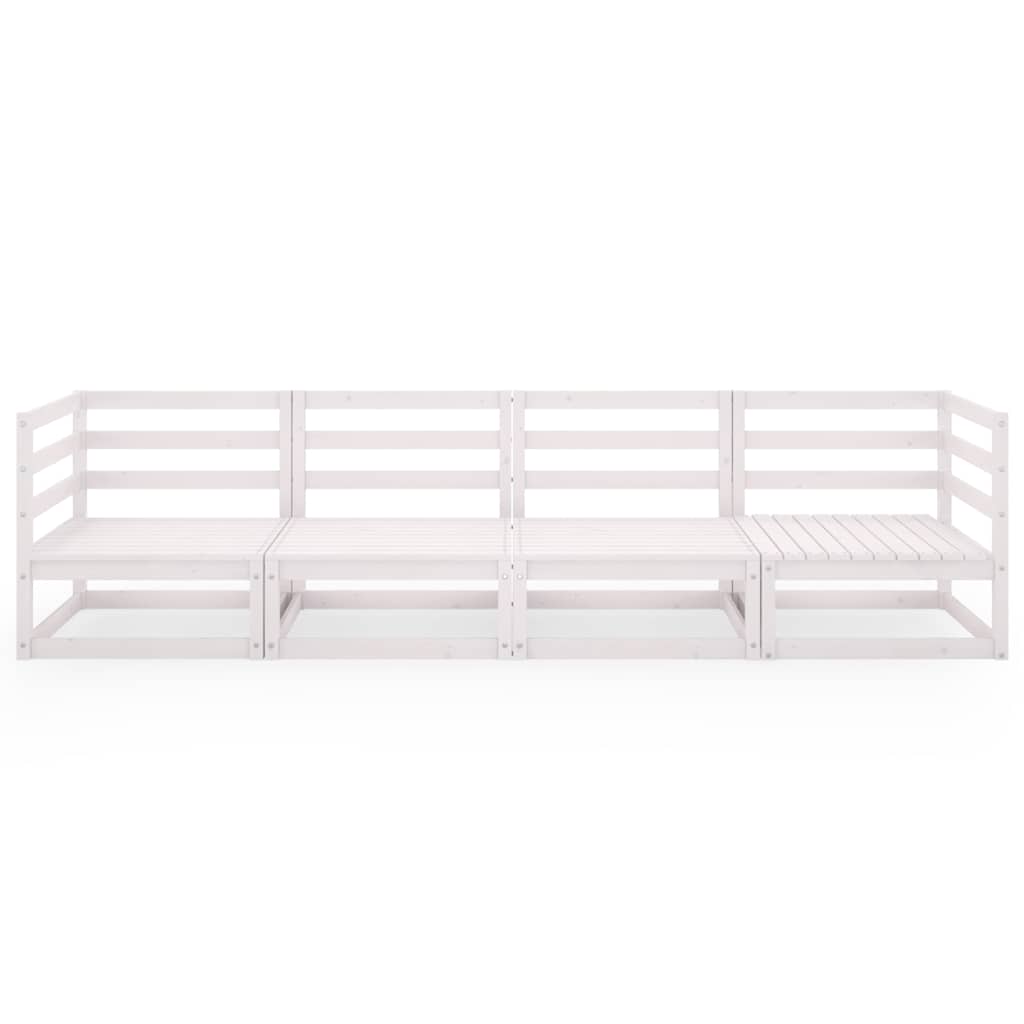 Garden 4-Seater Sofa White Solid Wood Pine