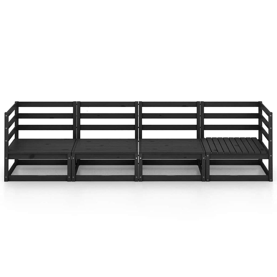 Garden 4-Seater Sofa Black Solid Wood Pine