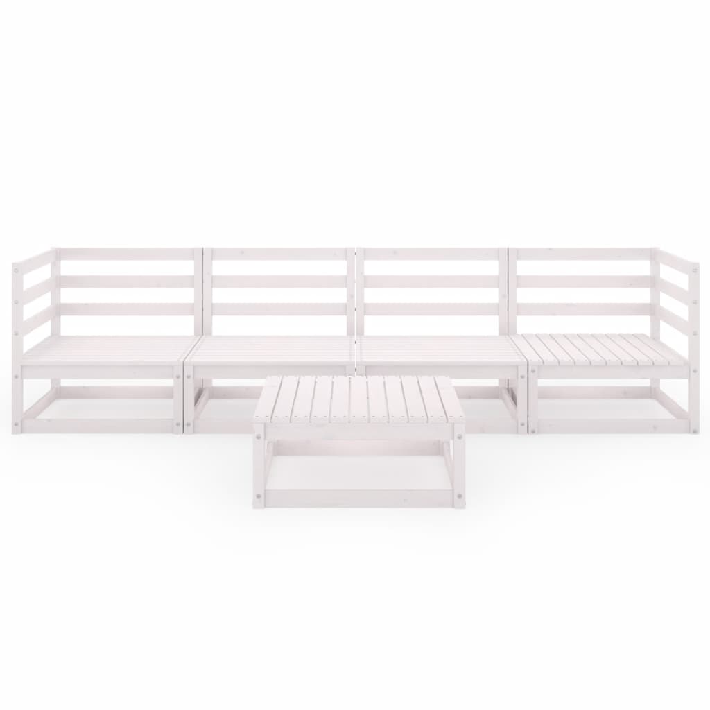 5 Piece Garden Lounge Set White Solid Pinewood