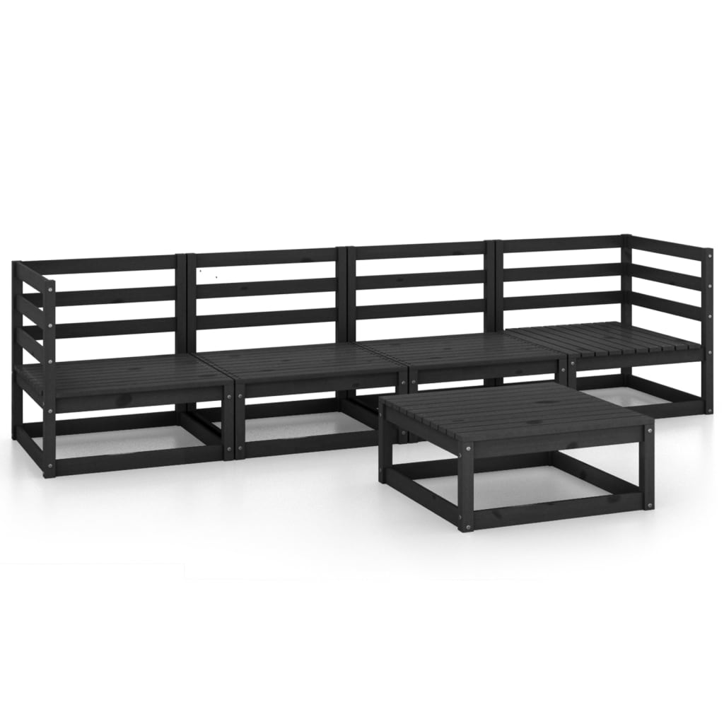 5 Piece Garden Lounge Set Black Solid Pinewood