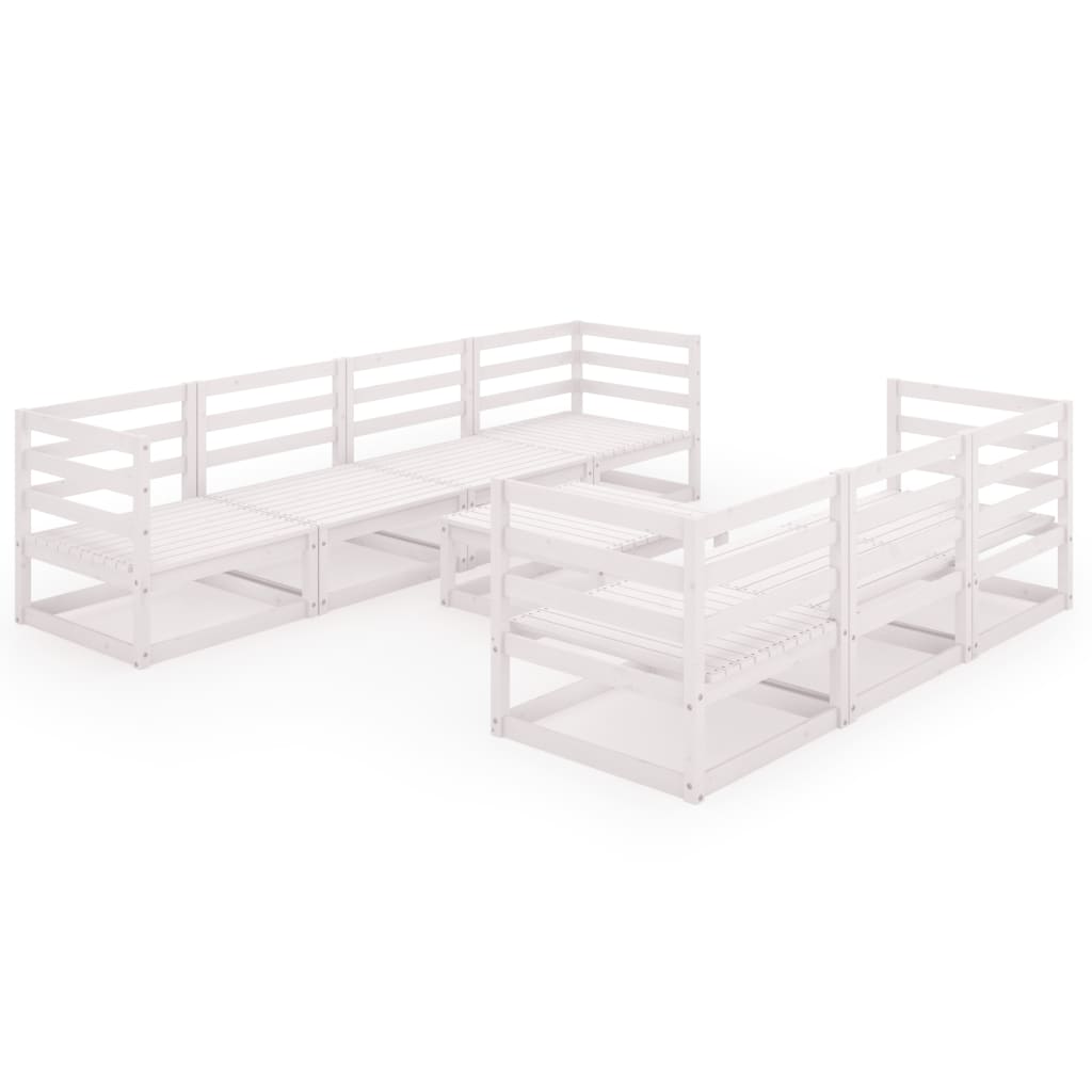 8 Piece Garden Lounge Set White Solid Pinewood