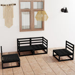 4 Piece Garden Lounge Set Black Solid Wood Pine