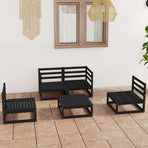 5 Piece Garden Lounge Set Black Solid Wood Pine