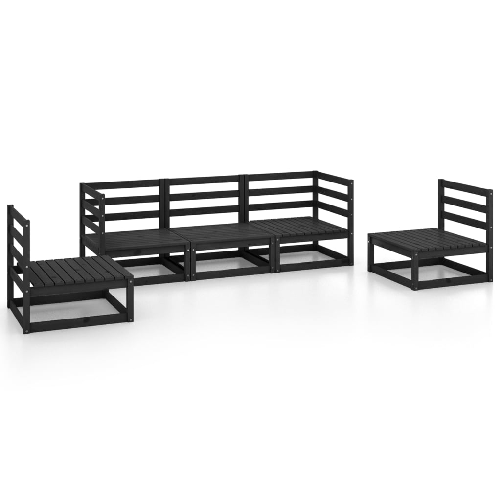 5 Piece Garden Lounge Set Black Solid Pinewood