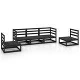 5 Piece Garden Lounge Set Black Solid Pinewood - Front View