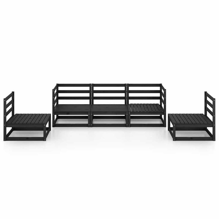 5 Piece Garden Lounge Set Black Solid Wood Pine