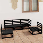 5 Piece Garden Lounge Set Black Solid Wood Pine