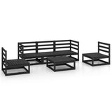 6 Piece Garden Lounge Set Black Solid Pinewood - Front View