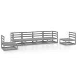 6 Piece Garden Lounge Set Grey Solid Pinewood - Front View