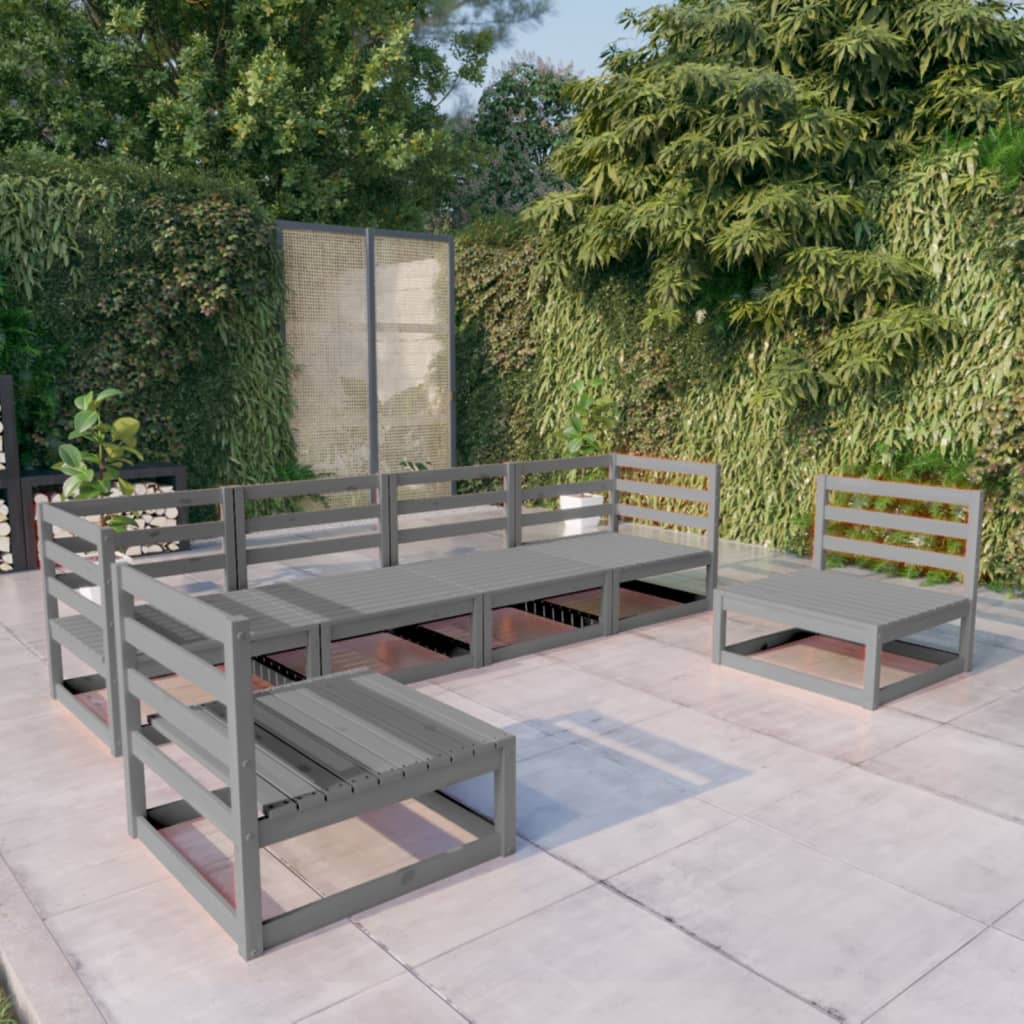 6 Piece Garden Lounge Set Grey Solid Pinewood