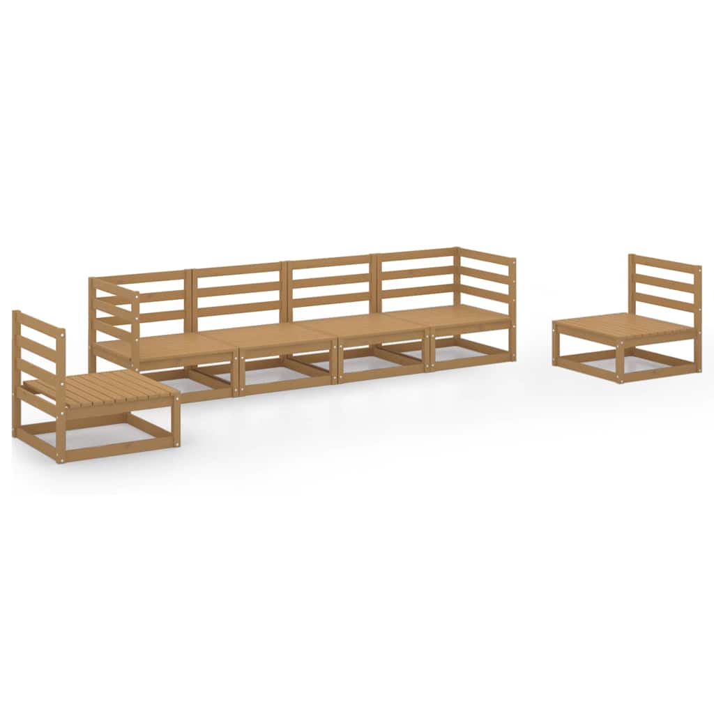 6 Piece Garden Lounge Set Honey Brown Solid Wood Pine