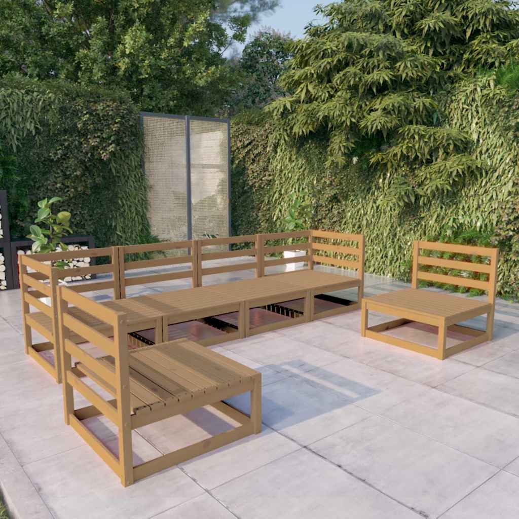 6 Piece Garden Lounge Set Honey Brown Solid Wood Pine