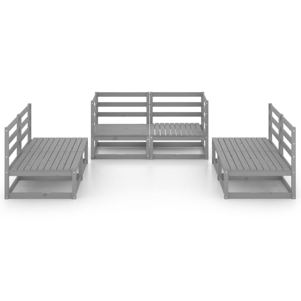 6 Piece Garden Lounge Set Grey Solid Pinewood
