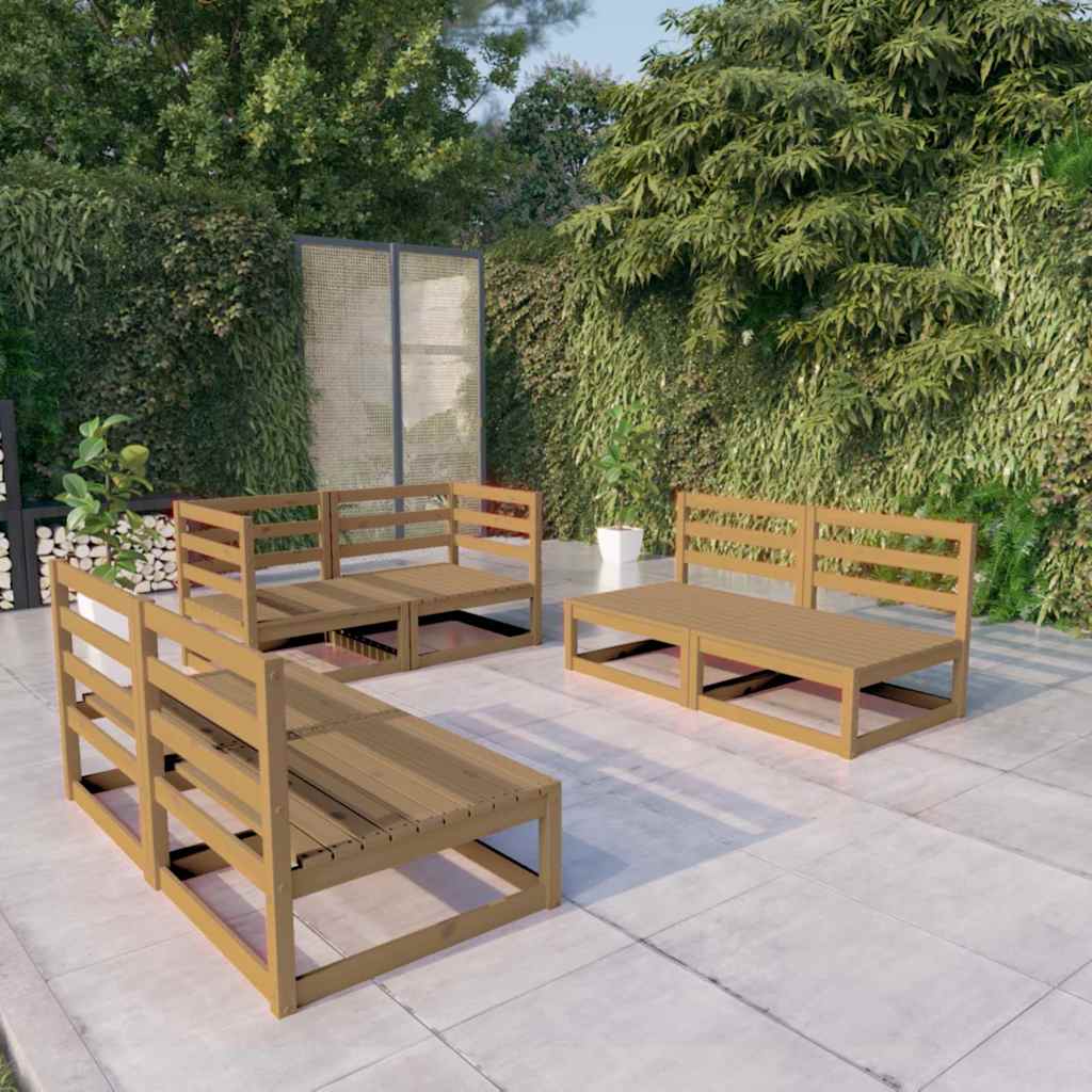6 Piece Garden Lounge Set Honey Brown Solid Wood Pine
