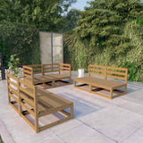 6 Piece Garden Lounge Set Honey Brown Solid Wood Pine
