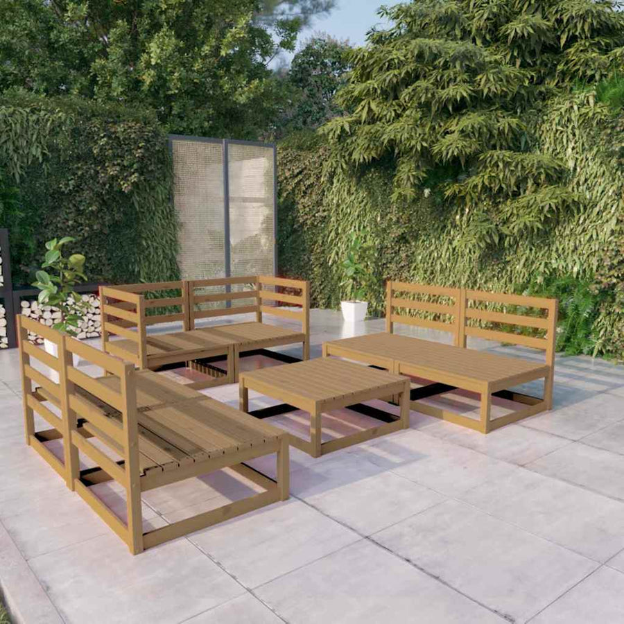 7 Piece Garden Lounge Set Honey Brown Solid Wood Pine