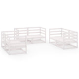 6 Piece Garden Lounge Set White Solid Pinewood - Front View