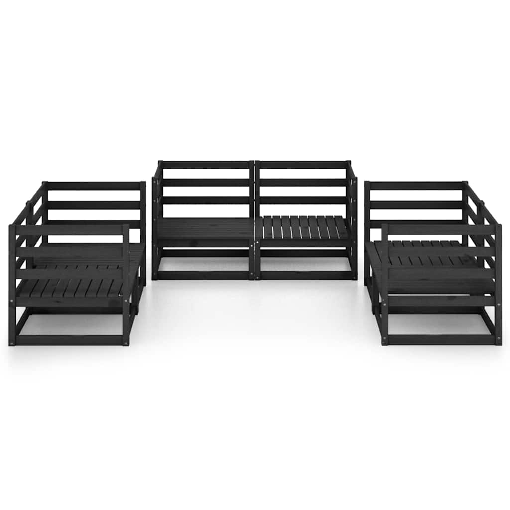 6 Piece Garden Lounge Set Black Solid Wood Pine