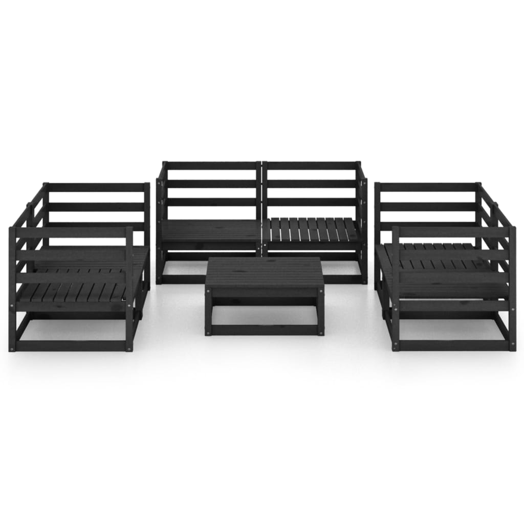 7 Piece Garden Lounge Set Black Solid Pinewood