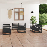 7 Piece Garden Lounge Set Black Solid Pinewood