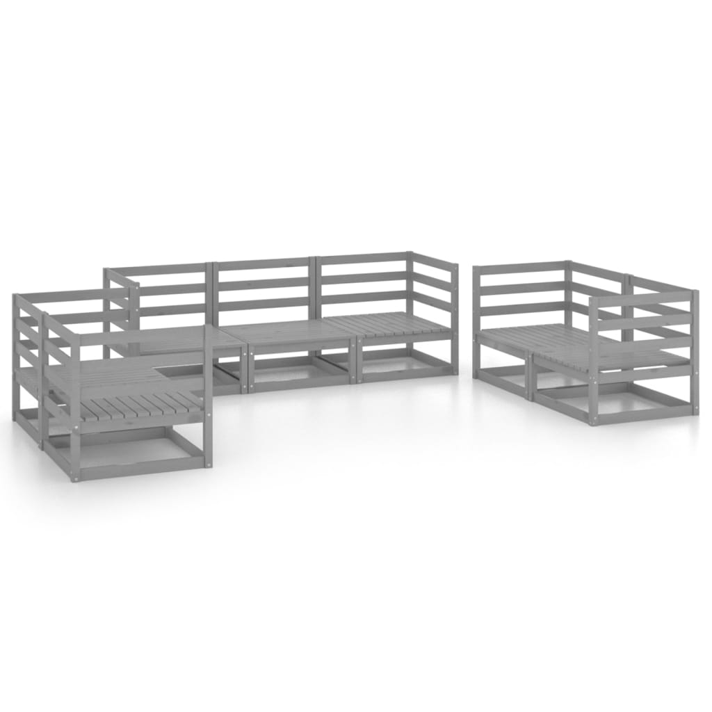 7 Piece Garden Lounge Set Grey Solid Pinewood