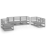 7 Piece Garden Lounge Set Grey Solid Pinewood - Front View
