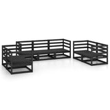 7 Piece Garden Lounge Set Black Solid Pinewood - Front View
