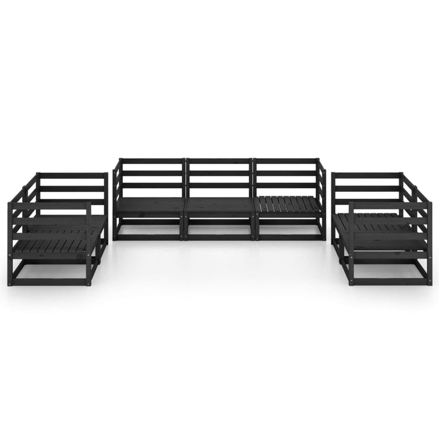 7 Piece Garden Lounge Set Black Solid Wood Pine