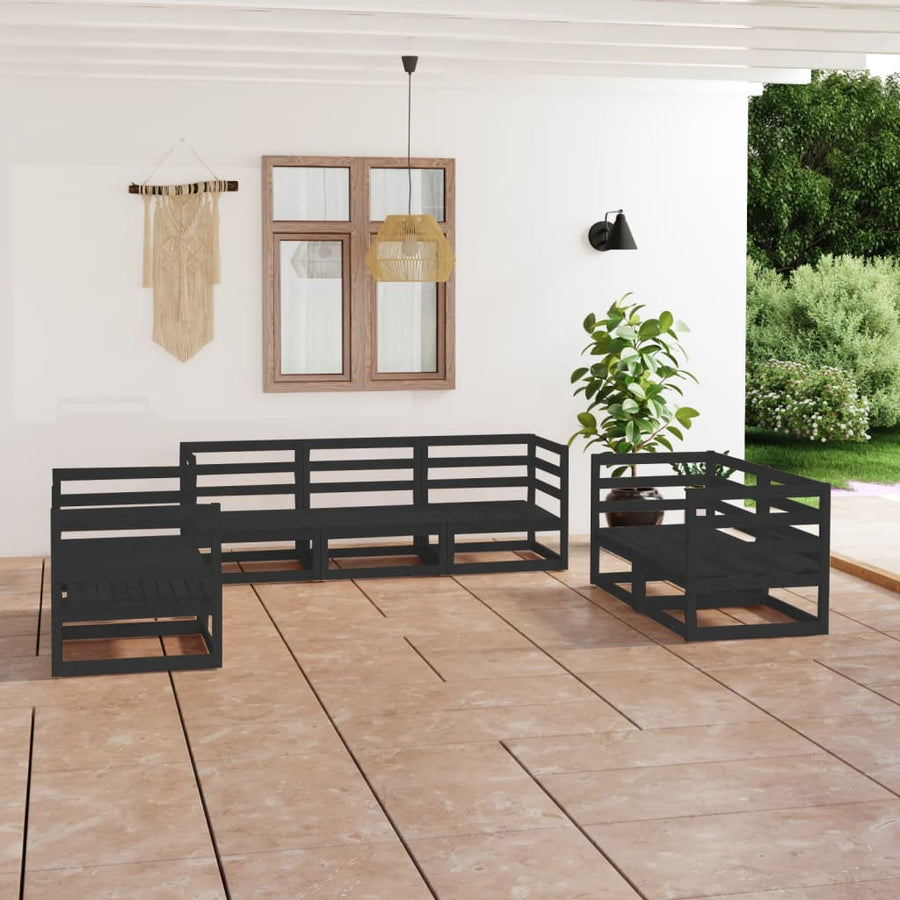 7 Piece Garden Lounge Set Black Solid Wood Pine
