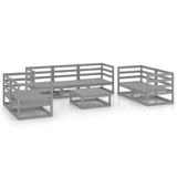 8 Piece Garden Lounge Set Grey Solid Pinewood - Front View