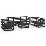 8 Piece Garden Lounge Set Black Solid Wood Pine