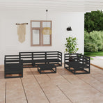 8 Piece Garden Lounge Set Black Solid Wood Pine