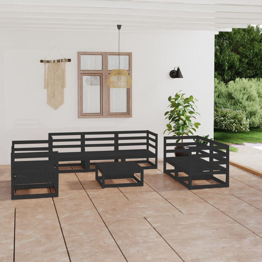 8 Piece Garden Lounge Set Black Solid Wood Pine