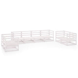 8 Piece Garden Lounge Set White Solid Wood Pine - Front View