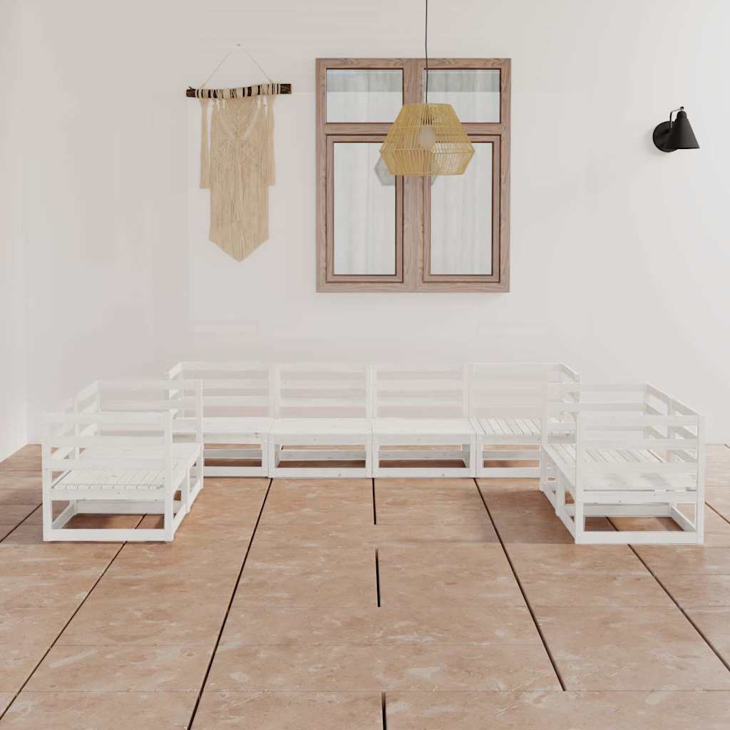 8 Piece Garden Lounge Set White Solid Wood Pine