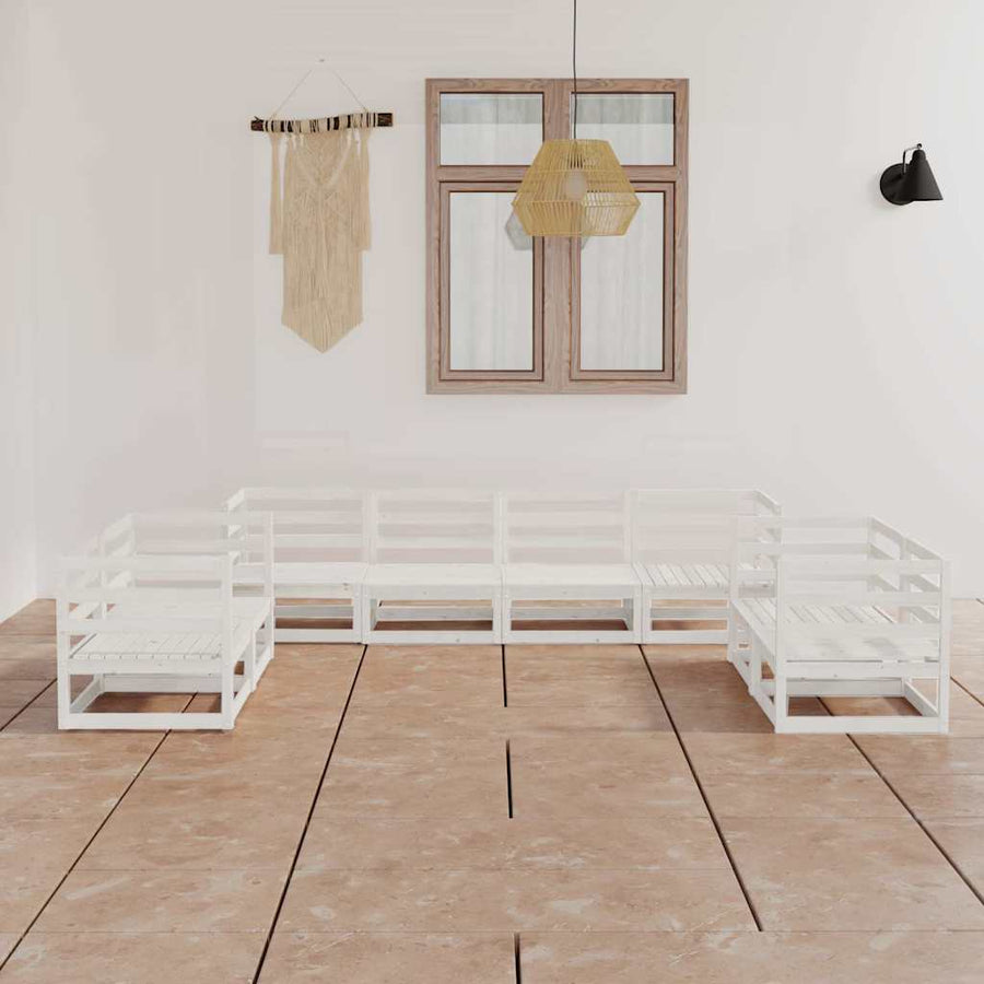 8 Piece Garden Lounge Set White Solid Wood Pine