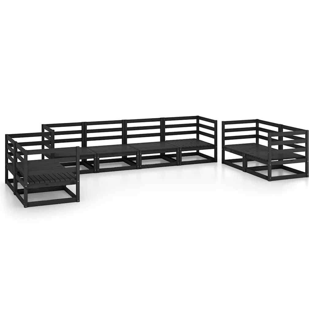8 Piece Garden Lounge Set Black Solid Wood Pine
