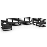 8 Piece Garden Lounge Set Black Solid Wood Pine - Front View