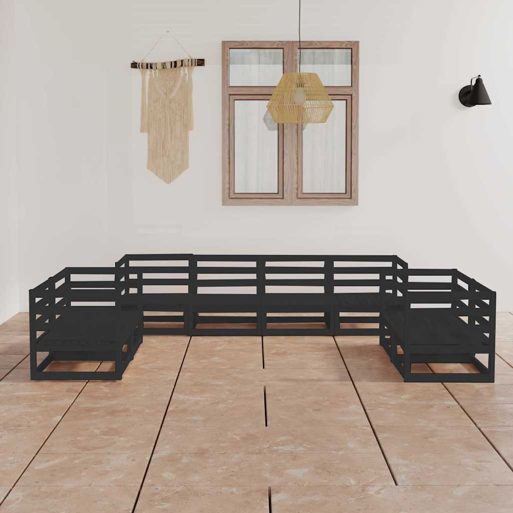 8 Piece Garden Lounge Set Black Solid Wood Pine