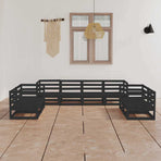 8 Piece Garden Lounge Set Black Solid Wood Pine