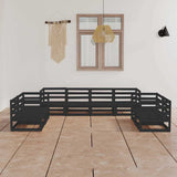 8 Piece Garden Lounge Set Black Solid Wood Pine