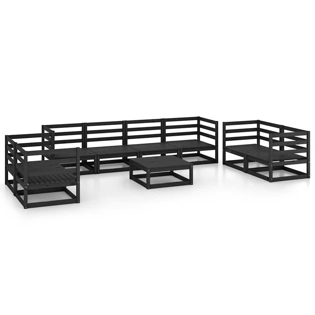 9 Piece Garden Lounge Set Black Solid Wood Pine