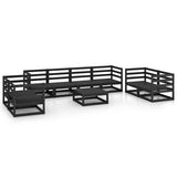 9 Piece Garden Lounge Set Black Solid Wood Pine