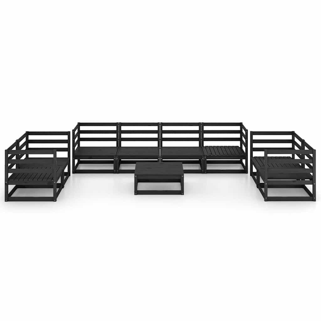 9 Piece Garden Lounge Set Black Solid Wood Pine