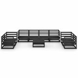 9 Piece Garden Lounge Set Black Solid Wood Pine