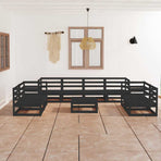 9 Piece Garden Lounge Set Black Solid Wood Pine