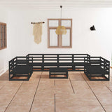 9 Piece Garden Lounge Set Black Solid Wood Pine