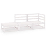 3 Piece Garden Lounge Set White Solid Wood Pine - Front View